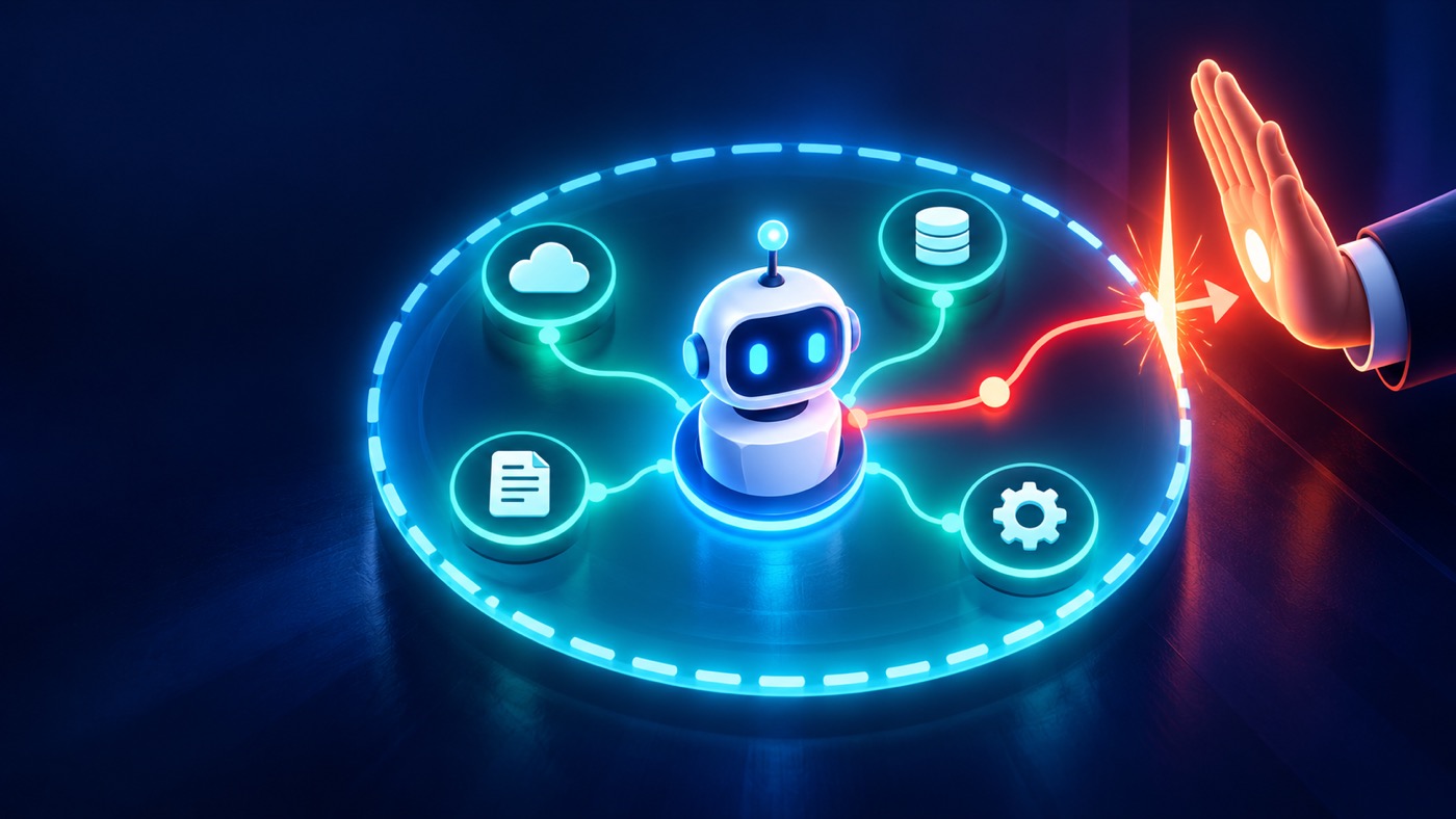 An AI agent operating inside a defined autonomy boundary